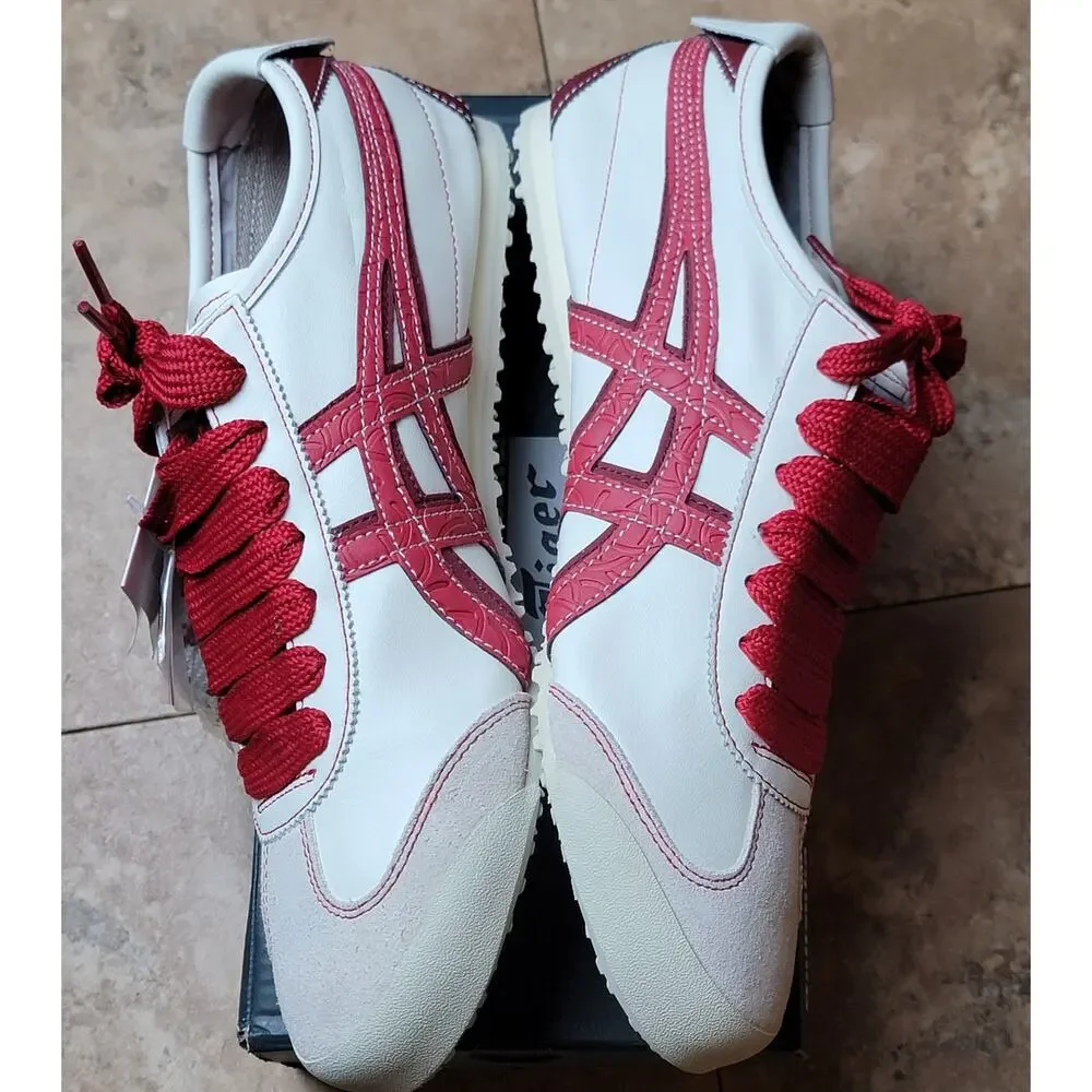 Men Sz 11 Tiger Mexico Low Top Lace Up Fashion Sneakers White Red Street Casual